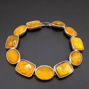Vintage Liz Claiborne Light Topaz Bracelet, Topaz Faceted Cabochons, 7 1/2 Inch